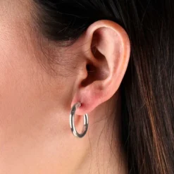 20MM Hoop Earrings, 14K White Gold