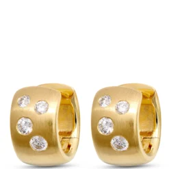 12MM Huggie Hoops With Scattered Round Diamonds, 14K Yellow Gold