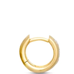 12MM Huggie Hoops With Scattered Round Diamonds, 14K Yellow Gold