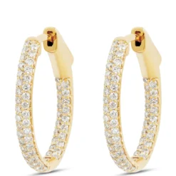 17MM Inside Out Diamond Hoops, 14K Yellow Gold