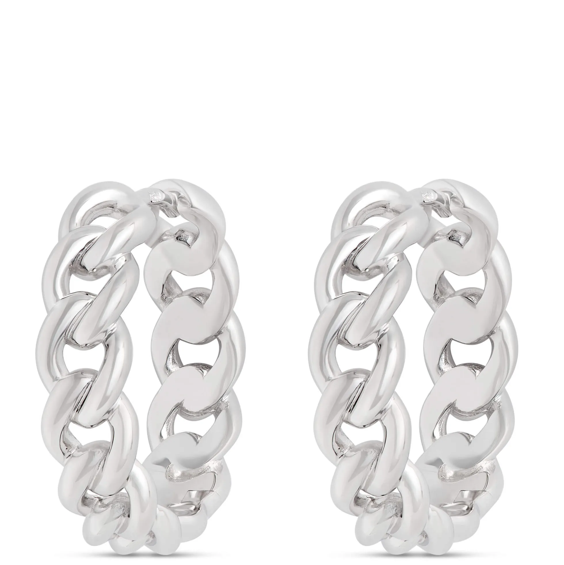 17MM Linked Hoop Earrings, Sterling Silver