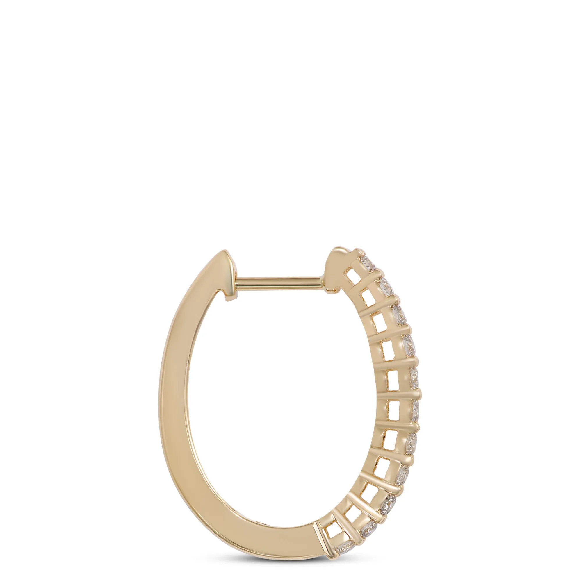 20MM Oval Diamond Hoop Earrings, 14K Yellow Gold