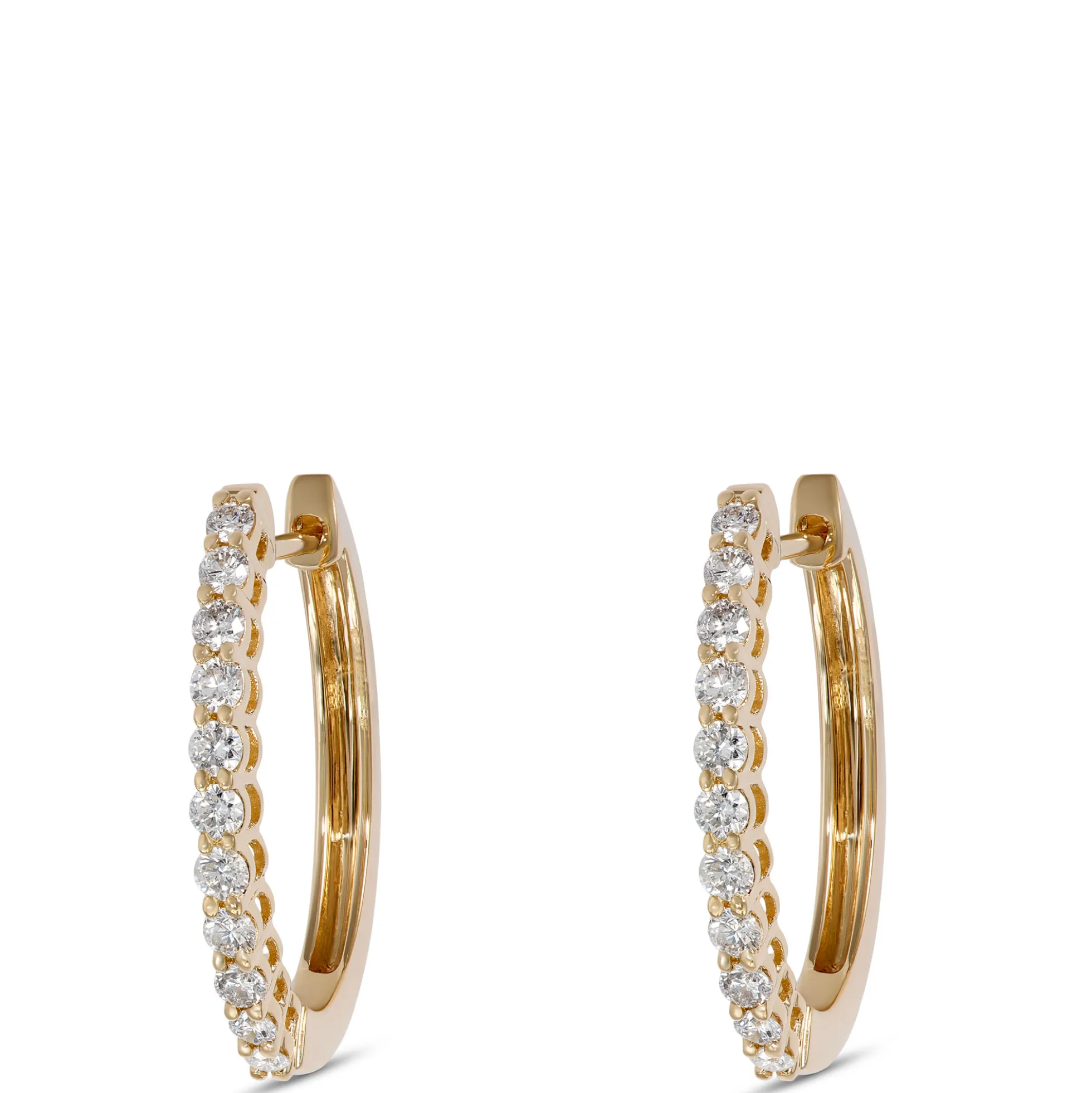 20MM Oval Diamond Hoop Earrings, 14K Yellow Gold