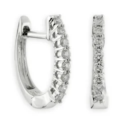 12MM Oval Diamond Hoop Earrings 14K White Gold