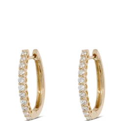 17MM Oval Diamond Hoops, 14K Yellow Gold