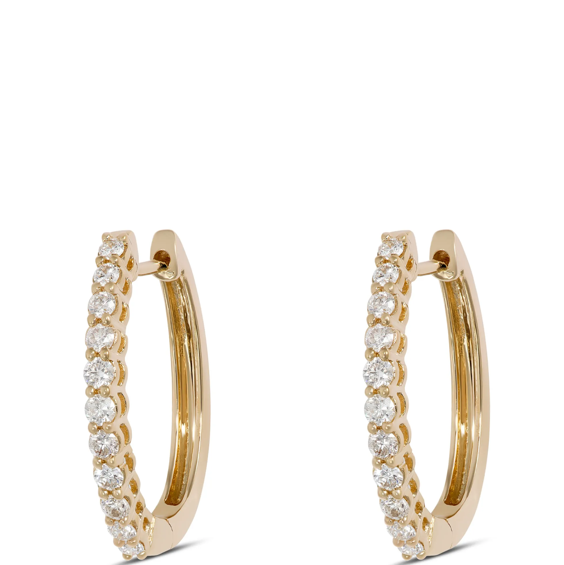 17MM Oval Diamond Hoops, 14K Yellow Gold