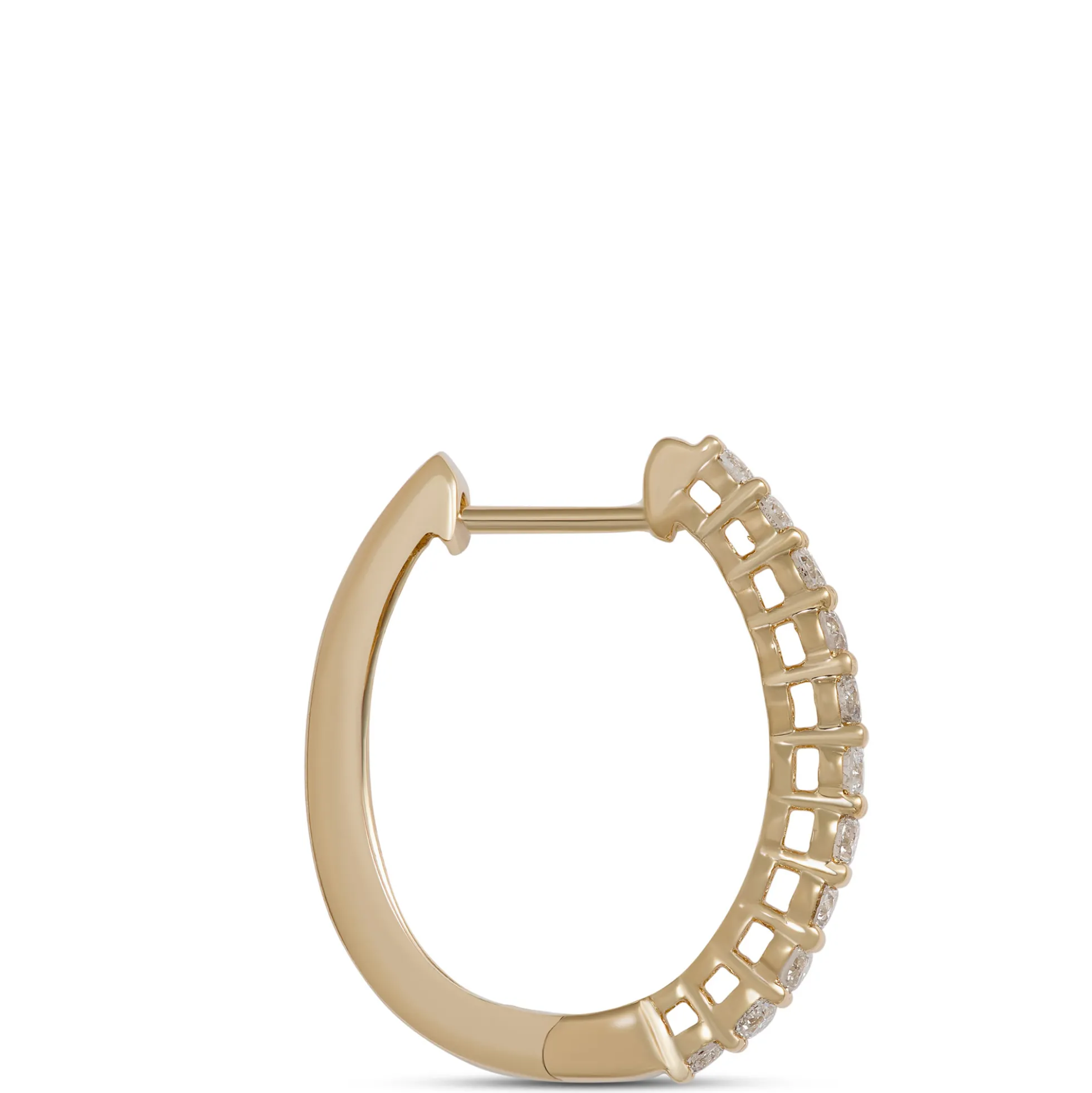17MM Oval Diamond Hoops, 14K Yellow Gold