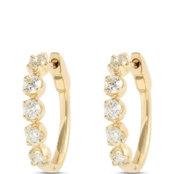 24MM Oval Hoop Diamond Earrings, 2 Total Carat Weight, 14K Yellow Gold
