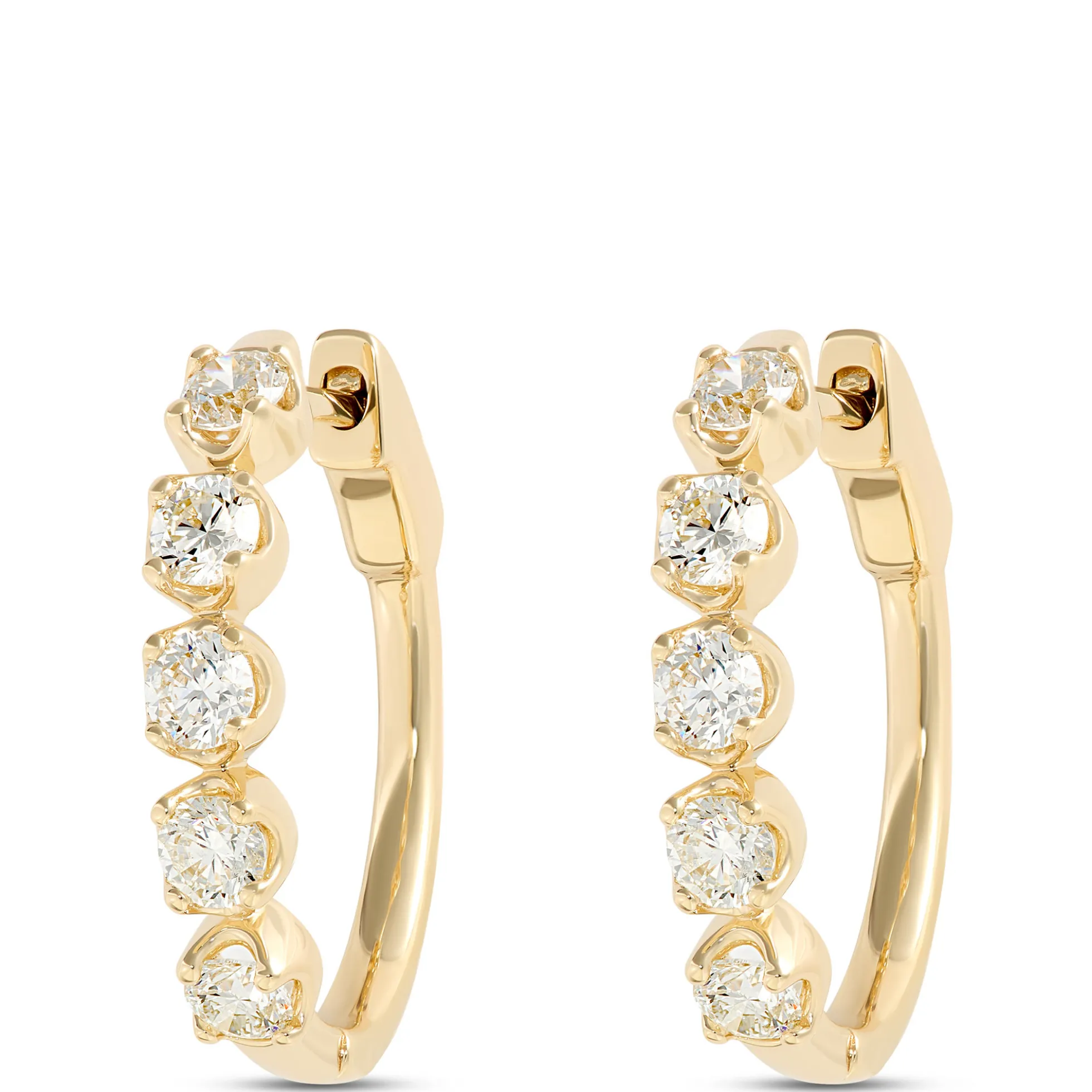24MM Oval Hoop Diamond Earrings, 2 Total Carat Weight, 14K Yellow Gold