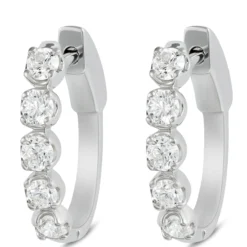 19MM Oval Hoop Diamond Earrings, 14K White Gold