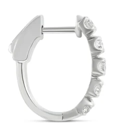 19MM Oval Hoop Diamond Earrings, 14K White Gold