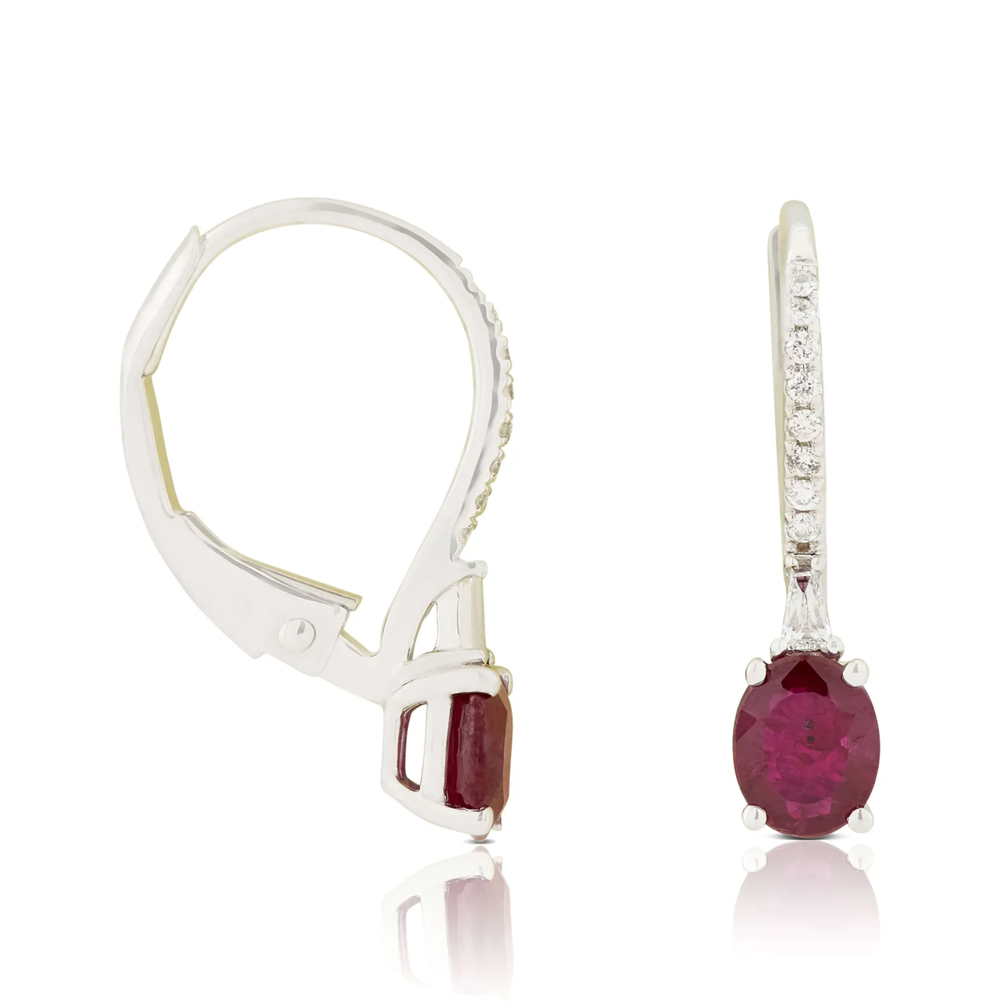 18MM Oval Ruby & Diamond Drop Earrings 14K
