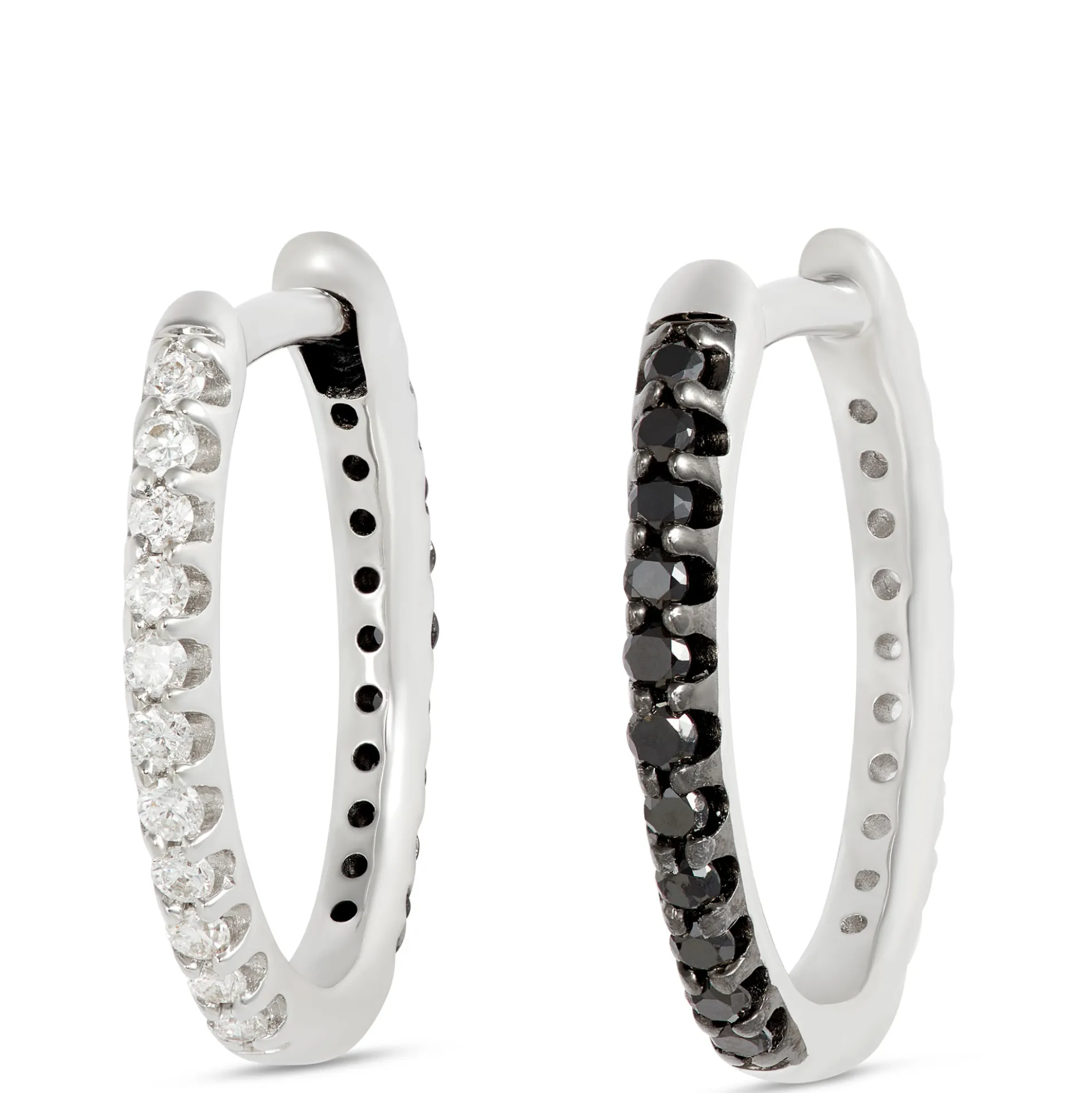 12.5MM Reversible Hoops with Black and White Diamonds, 14K White Gold