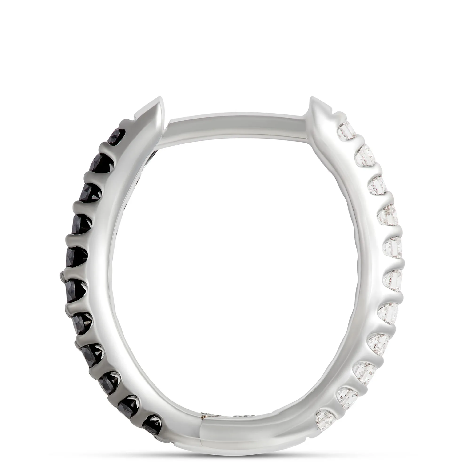 12.5MM Reversible Hoops with Black and White Diamonds, 14K White Gold