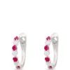 14MM Round Ruby and Diamond Hoop Earrings in 14K White Gold