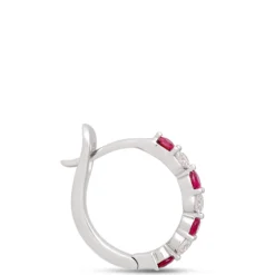 14MM Round Ruby and Diamond Hoop Earrings in 14K White Gold