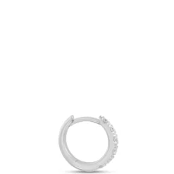 9MM Single Diamond Hoop Earring, 14K White Gold
