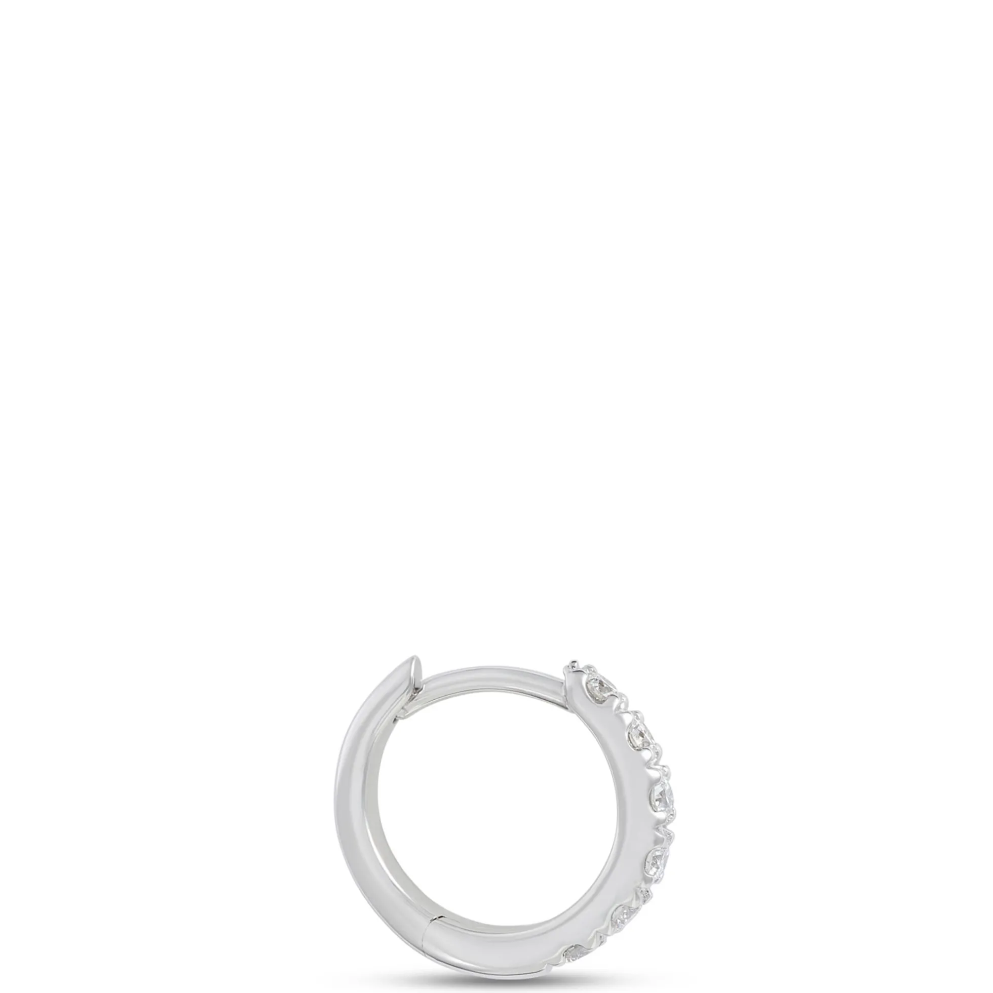 9MM Single Diamond Hoop Earring, 14K White Gold