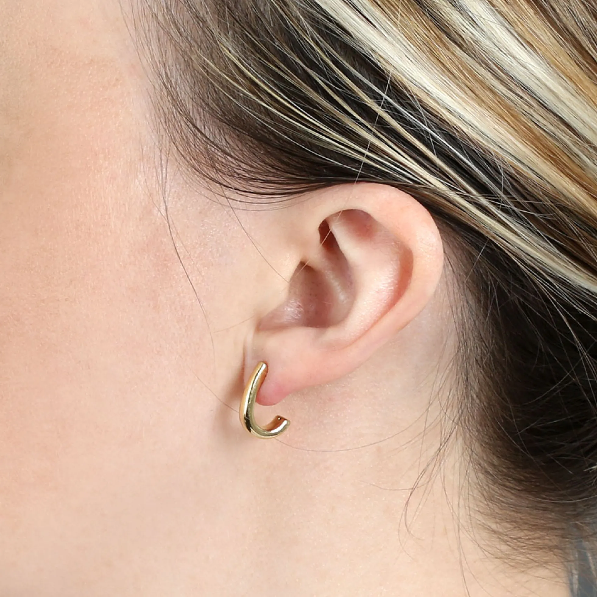 15MM Small "J" Hoop Earrings 14K