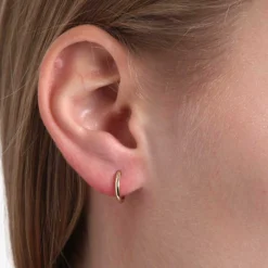 12MM Smooth Huggie Hoop Earrings, 14K Yellow Gold