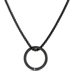 24mm Zirconium Ring Pendant on Black Stainless-Steel Chain