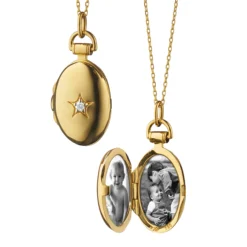 Monica Rich Kosann Petite Oval "Diamond Star" Gold Locket Necklace, 18K Yellow Gold