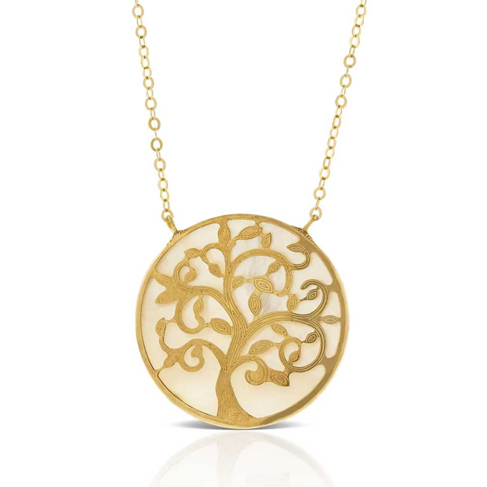 Mother of Pearl Tree of Life Necklace 14K