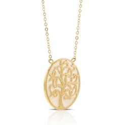 Mother of Pearl Tree of Life Necklace 14K