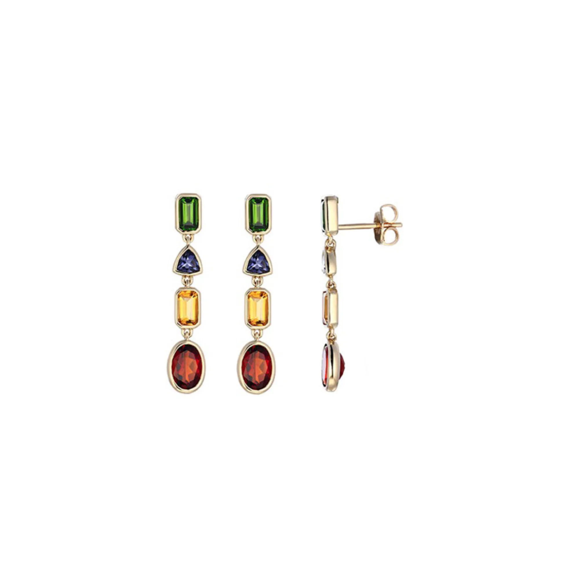 Multicolor Gemstone Drop Earrings, 14K Yellow Gold