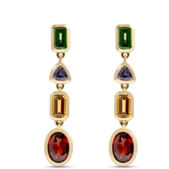 Multicolor Gemstone Drop Earrings, 14K Yellow Gold