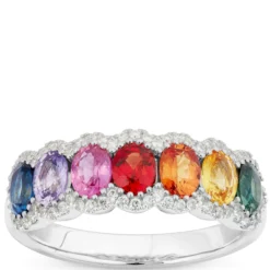 Multi-Color Sapphire and Diamond Ring, 14K White Gold