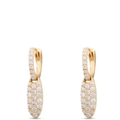 Oblong Pave Diamond Earrings, 14K Yellow Gold