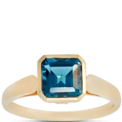 Octagon Blue Topaz Ring, 14K Yellow Gold