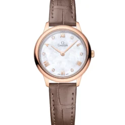 OMEGA De Ville Prestige Sedna™ Gold Leather Strap White Dial Watch, 27.5mm