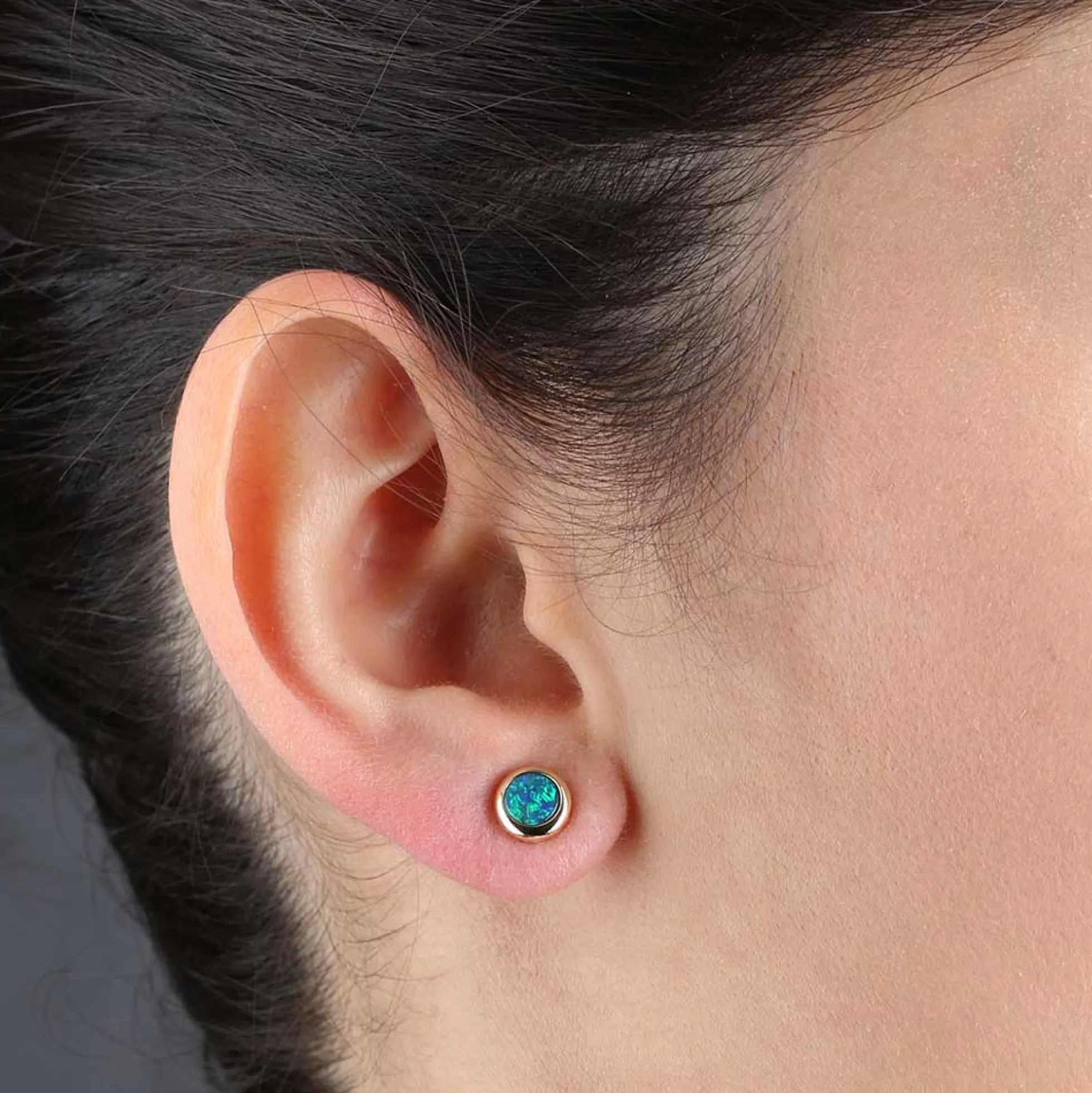 Opal Doublet Bezel Set Earrings 14K