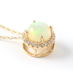 Opal Pendant Necklace, 14K Yellow Gold