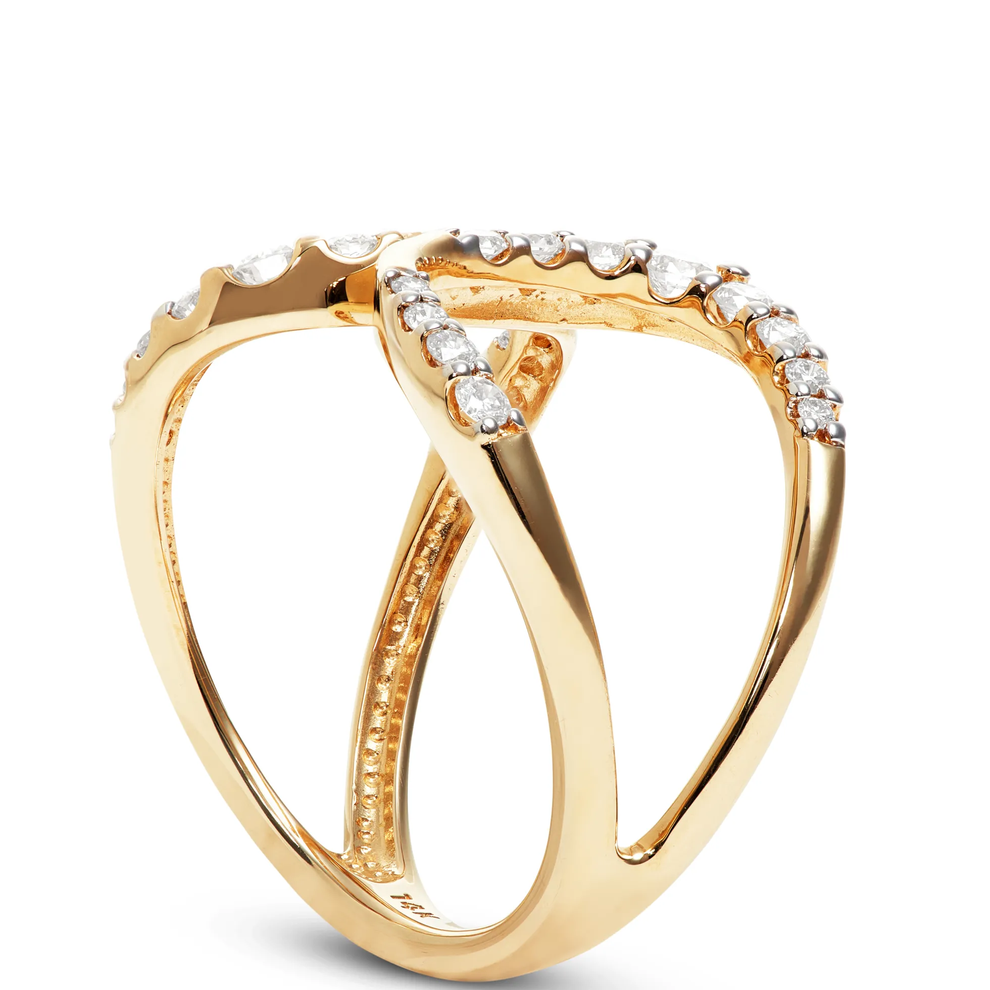 Open Bypass Diamond Ring, 14K Yellow Gold