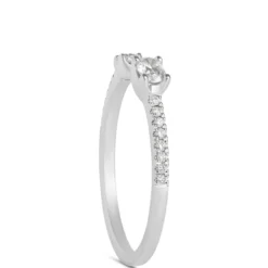 Open Center Oval and Round Diamond Ring, 14K White Gold