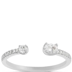 Open Center Oval and Round Diamond Ring, 14K White Gold