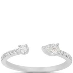 Open Center Pear and Round Diamond Ring, 14K White Gold