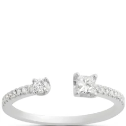 Open Center Princess and Round Diamond Ring, 14K White Gold