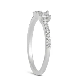 Open Center Princess and Round Diamond Ring, 14K White Gold
