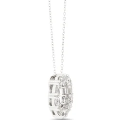 Open Circle Pendant with Emerald Cut and Round Diamonds, 2 Total Carat Weight, 14K White Gold