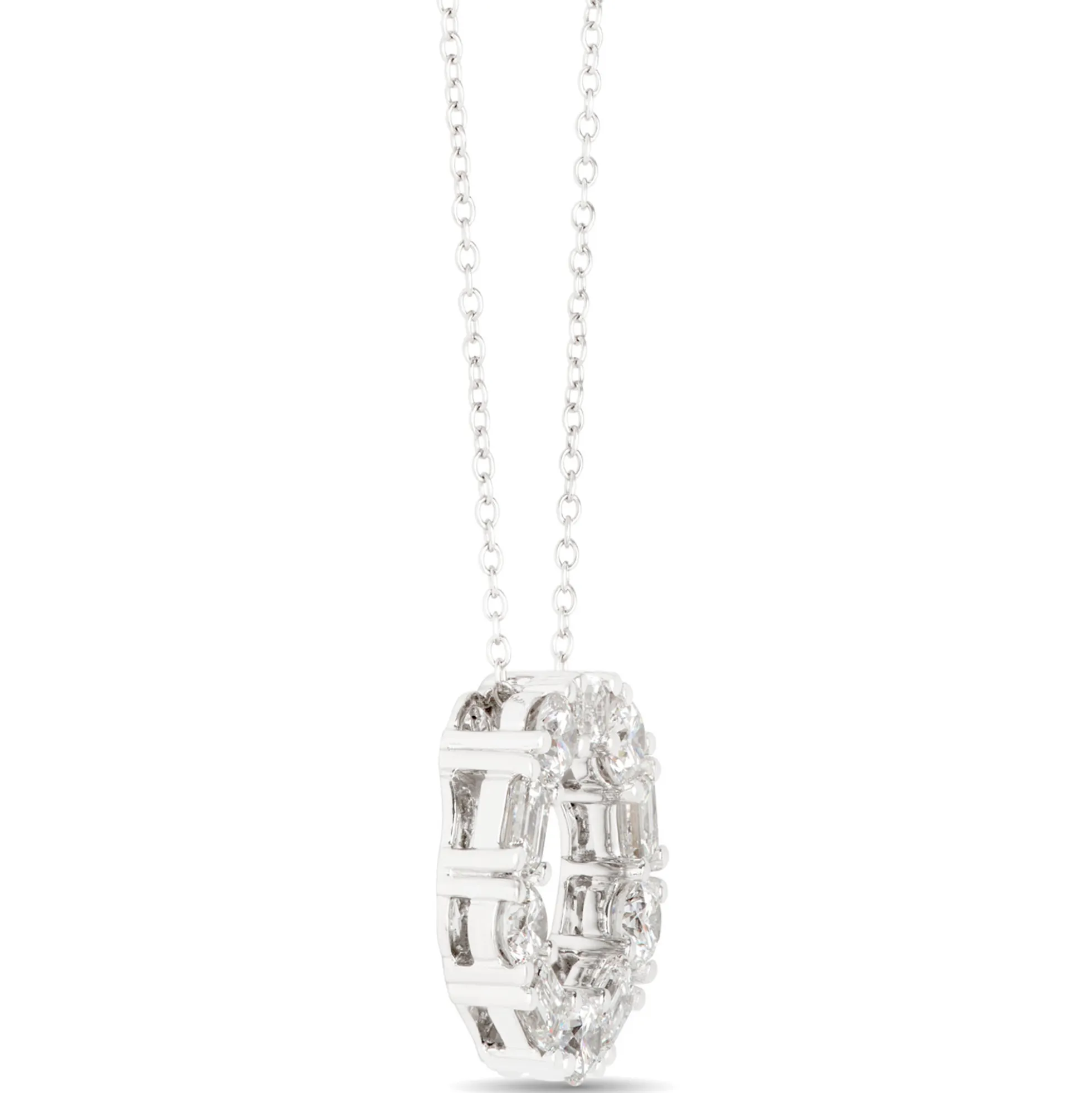 Open Circle Pendant with Emerald Cut and Round Diamonds, 2 Total Carat Weight, 14K White Gold