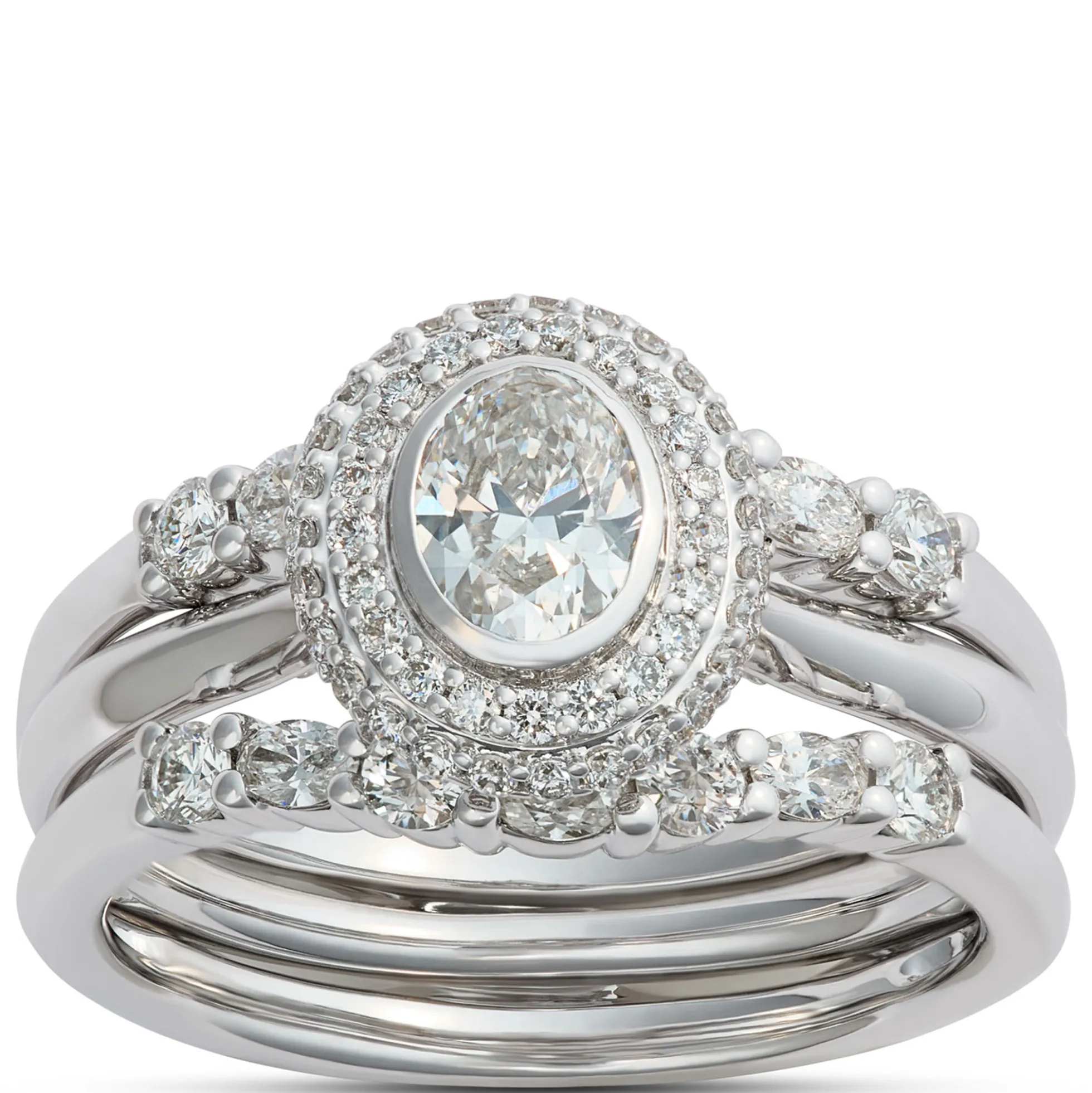 Oval and Round Diamond Ring Enhancer in 14K White Gold