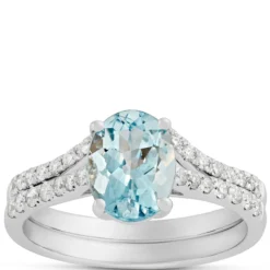 Oval Aquamarine and Diamond Ring, 14K White Gold