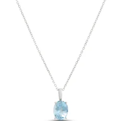 Oval Aquamarine Pendant, 14K White Gold