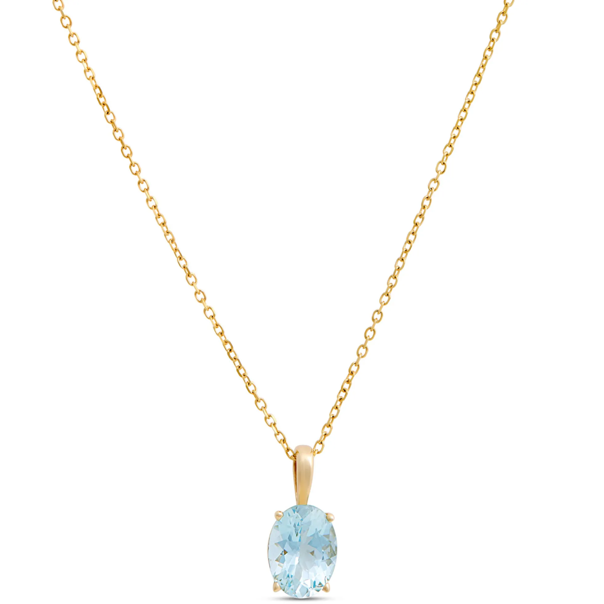 Oval Aquamarine Pendant Necklace, 14K Yellow Gold