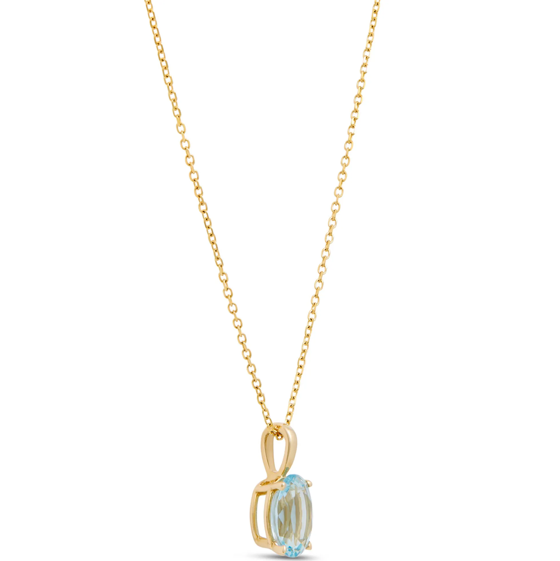 Oval Aquamarine Pendant Necklace, 14K Yellow Gold