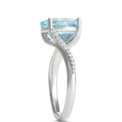 Oval Aquamarine Swirl Ring, 14K White Gold
